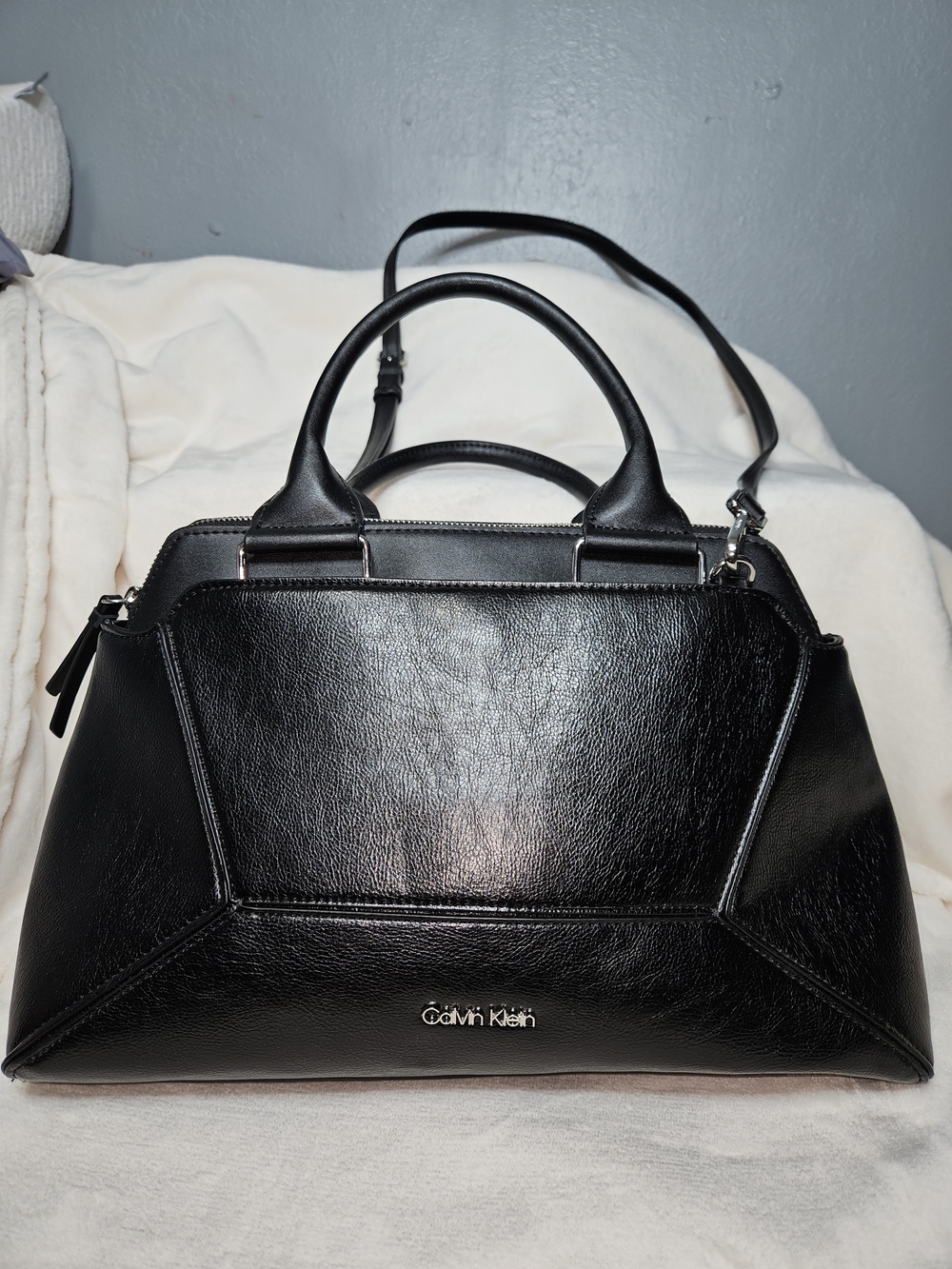 Calvin Klein Black Leather Satchel with Top Handles